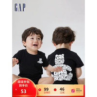 Gap 盖璞 新生婴儿夏季LOGO纯棉短袖连体包屁衣668163儿童装 黑色 90cm(18-24月)