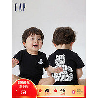 Gap 盖璞 新生婴儿夏季LOGO纯棉短袖连体包屁衣668163儿童装 黑色 90cm(18-24月)