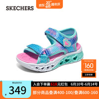 SKECHERS 斯凯奇 女童魔术贴闪灯休闲凉鞋303105L 青绿色/多彩色/TQMT 32码