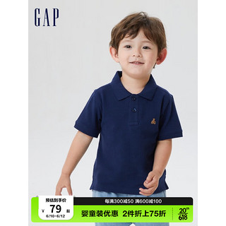 Gap男幼童夏季款纯棉透气POLO衫短袖595240儿童装上衣 深蓝色 90cm(2岁)