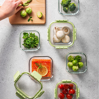 乐扣乐扣保鲜盒玻璃饭盒水果便当盒食品级带饭餐盒沙拉冰箱收纳 正方形 LBG214