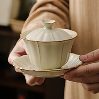 秦艺汝窑开片盖碗单个开片陶瓷茶杯茶具带盖大号不烫手三才泡茶碗