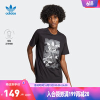 adidas阿迪达斯三叶草男印花纯棉舒适运动上衣圆领短袖T恤HR3531 黑色 A/L