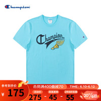  Champion2023春夏新款纯棉趣味Logo 圆领印花休闲T恤短袖男女 蓝色 XL