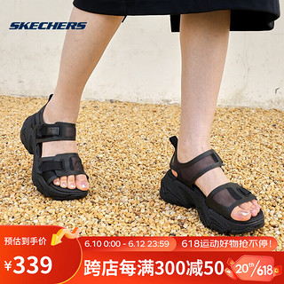 Skechers2023年夏季女子时尚耐磨厚底透气轻便休闲凉鞋 119858-BBK 全黑色 35