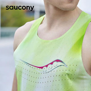 Saucony索康尼跑步背心男夏季新款透气速干旗舰男子运动背心 炫彩黄绿色组 M（170/92A）