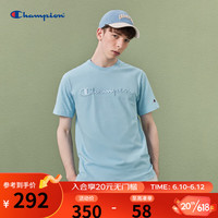  Champion2023春夏新款休闲纯色运动圆领T恤短袖男女情侣款 浅蓝色 L