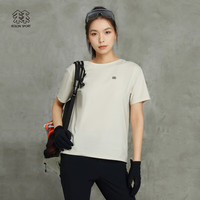 可隆 KOLON SPORT凉感T恤 女子户外休闲运动露营防晒宽松版圆领短袖 LKRT3AN208-BI 浅灰 155/XS