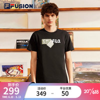 斐乐(FILA)FILA FUSION斐乐潮牌男子短袖T恤2023夏新款纯棉运动休闲圆领上衣 深黑-BK 175/96A/L