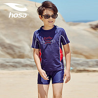 浩沙（hosa）儿童泳衣男童分体短袖游泳衣套装 中大童速干训练泳装 深蓝 16码