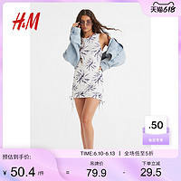 H&M HM女装连衣裙2023夏季别致抽绳设计无袖罗纹汗布修身短裙0963242