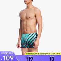 安踏(ANTA)男子泳裤防晒透气高弹力亲肤速干舒适游泳短裤泳衣1823531454 色块绿/基础黑-1 M