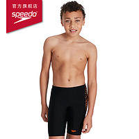 Speedo/速比涛 男童及膝泳裤 抗氯防晒 809531H052 黑色/橘色 7-8