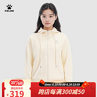 卡尔美（KELME）连帽针织外套女2023春季新款开衫宽松弹力运动服夹克 光学白 S