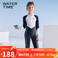 WATERTIME/水川儿童泳衣男童中大童保暖连体温泉游泳衣防晒冲浪服 黑白长袖 6