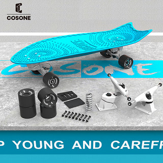COSONE陆地冲浪板PP材质可水洗板面S5弹簧桥儿童初学陆冲板成人路冲滑板 天蓝色+升级套件