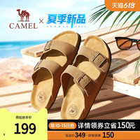 骆驼 CAMEL男鞋夏季2023新款男士拖鞋夏外穿潮流反绒凉拖户外软木沙滩鞋