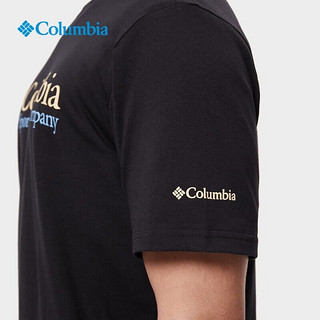 Columbia JD23春夏新款哥伦比亚T恤男户外休闲运动透气速干圆领短袖AE2952 010/黑色 XXL