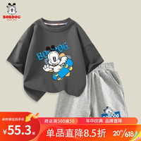 BoBDoG巴布豆卡乐男童套装儿童纯棉透气T恤中大童夏季休闲短裤短袖两件套 石墨灰 滑滑板-灰 侧躺巴布X 140