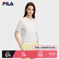 FILA 斐乐官方女子编织衫2023夏季新款时尚优雅简约宽松短袖上衣