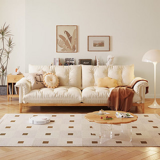 木匠生活 沙发 日式实木沙发现代简约小户型客厅可拆洗奶油风云朵乳胶沙发 2.8米大四人位 米白色科技布