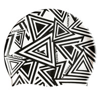 南啵丸泳帽男女通用硅胶防滑颗粒游泳帽防水男女成人儿童通用大 印花泳帽04黑色三角