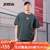 JOMA老夫子联名短袖T恤男女同款夏季纯棉吸汗透气宽松圆领运动服饰 墨绿色 S