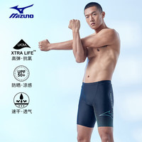 美津浓(MIZUNO)游泳裤男运动速干防尴尬抗氯泳衣五分及膝训练装备B3120黑绿XL