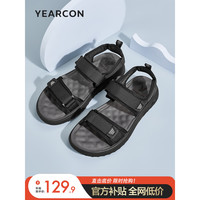 YEARCON 意尔康 男鞋运动休闲凉鞋透气舒适平底沙滩鞋97791W 黑色 40