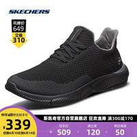 斯凯奇Skechers潮流男鞋透气网鞋一脚蹬运动鞋 全黑色/BBK41.5