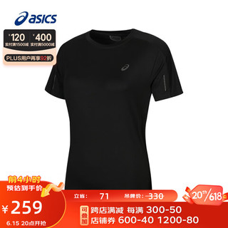 亚瑟士ASICS运动T恤女子舒适透气上衣反光夜跑短袖 2012C833-001 黑色 L