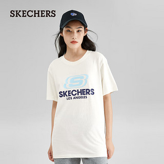 SKECHERS斯凯奇短袖男吸汗透气棉圆领T恤男女同款休闲运动上衣 棉花糖白/0074 170/88A/M