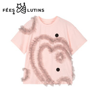 菲丝路汀(FEES&LUTINS)童装女童T恤儿童短袖半袖夏季新品短袖T恤休闲时尚 粉艾尔 110s