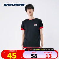 SKECHERS斯凯奇短袖男装春夏新款圆领字母印花休闲百搭时尚针织半袖T恤衫 黑色/后背印花 M