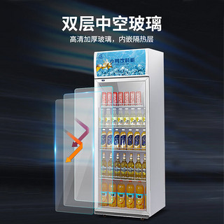 小鸭（XIAOYA)展示柜大容量饮料柜商用冰柜冷藏直冷保鲜柜超市玻璃门冰箱立式啤酒柜 单门上机组382L