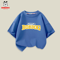 BoBDoG巴布豆卡乐男童短袖2023新款儿童轻薄透气纯棉T恤中大男孩夏天潮酷休闲上衣 牛仔蓝 黄蓝字母 100
