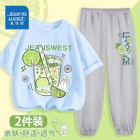 真维斯女童夏装套装儿童洋气时髦短袖裤子中大童夏季薄款休闲衣服 水蓝灰ais961 150