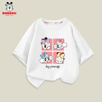 BoBDoG巴布豆卡乐女童短袖2023新款夏季纯棉吸汗薄款女孩粉色舒适休闲宽松上衣 白 四格巴布 120