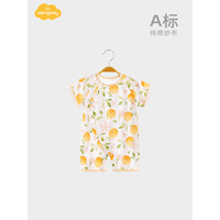 Aengbay昂贝 竹纤维短袖夏季连体衣婴儿衣服夏天纱布新生宝宝哈衣爬服 冰糖橙橙 59cm