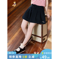 Classic Teddy精典泰迪女童裙子儿童半身裙中大童装夏季薄款百褶裙夏装新款衣服 绣花字母百褶裤裙深蓝 130
