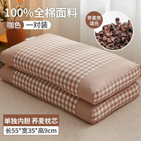 南极人(NanJiren)荞麦枕头睡眠深度颈椎枕一对可拆洗全棉全荞麦壳枕芯宿舍成人枕头 全棉咖色35*55cm一对装