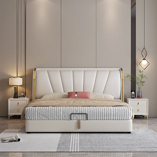 摩高空间2023现代轻奢奶油风皮布主卧双人床S715#1.8x2米床+床垫 框架款