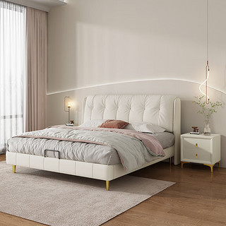 摩高空间2023现代轻奢奶油风皮布主卧双人床S630#1.8x2米床+床垫 框架款