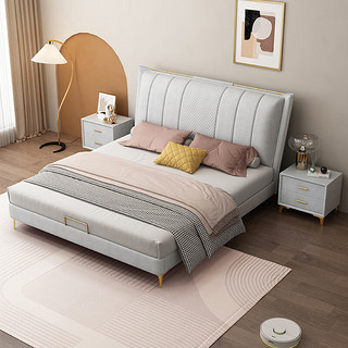 摩高空间2023现代轻奢奶油风皮布主卧双人床S716#1.5x1.9米床+床垫 框架款