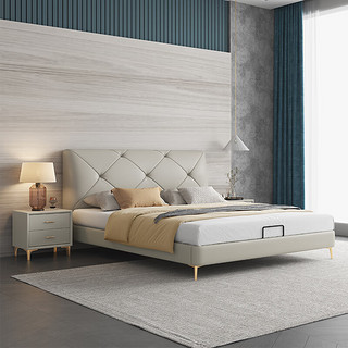 摩高空间2023现代轻奢奶油风皮布主卧双人床S704#1.5x1.9米单床 框架款