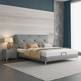 摩高空间2023现代轻奢奶油风皮布主卧双人床S704#1.5x1.9米单床 框架款