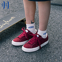 顽刻(ollieskate)滑板鞋女官方原创专业翻毛皮低帮男款耐磨休闲帆布鞋酒红色 34.5