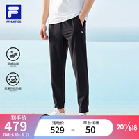 FILA 官方男子针织高弹力凉感裤2023夏新款基础简约收口运动健身长裤 深黑-BK 180/88A/XL