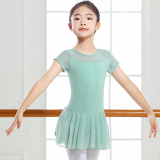悦步儿童舞蹈服练功服女童芭蕾舞纱裙体操连体服少儿衣服短袖春夏