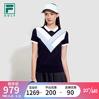 斐乐（FILA）官方女子编织衫2023夏新款高尔夫运动翻领短袖编织上衣 传奇蓝-NV 160/80A/S